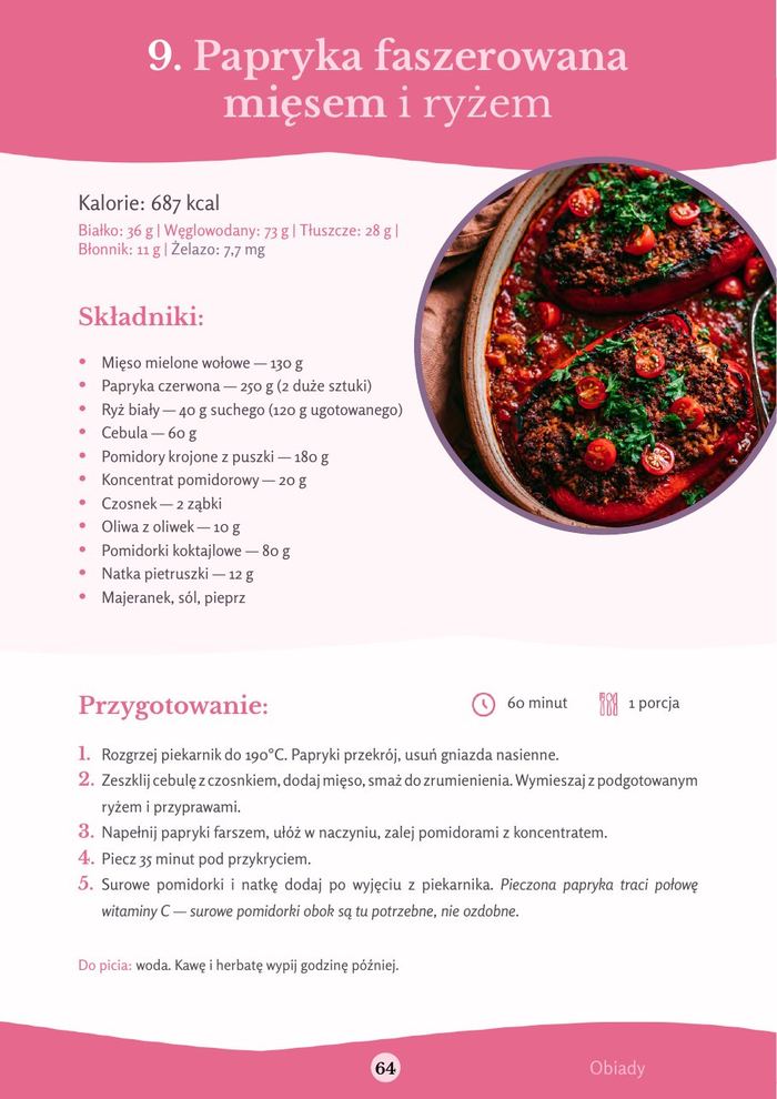 Strona e-booka: papryka faszerowana mięsem i ryżem
