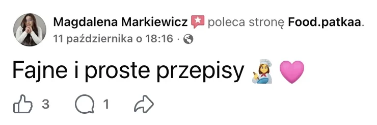 Polecenie na Facebooku: Magdalena Markiewicz, 11 października: „Fajne i proste przepisy”