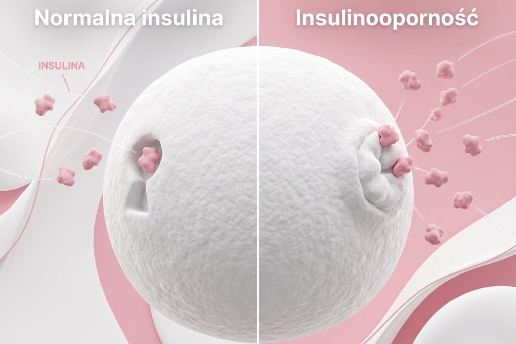 Diagram — jak działa insulinooporność: komórki nie reagują na insulinę